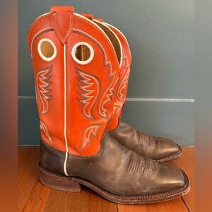Justin BR314 Western Cowboy Boots Womens 10B Brown Leather Orange Shaft Made USA